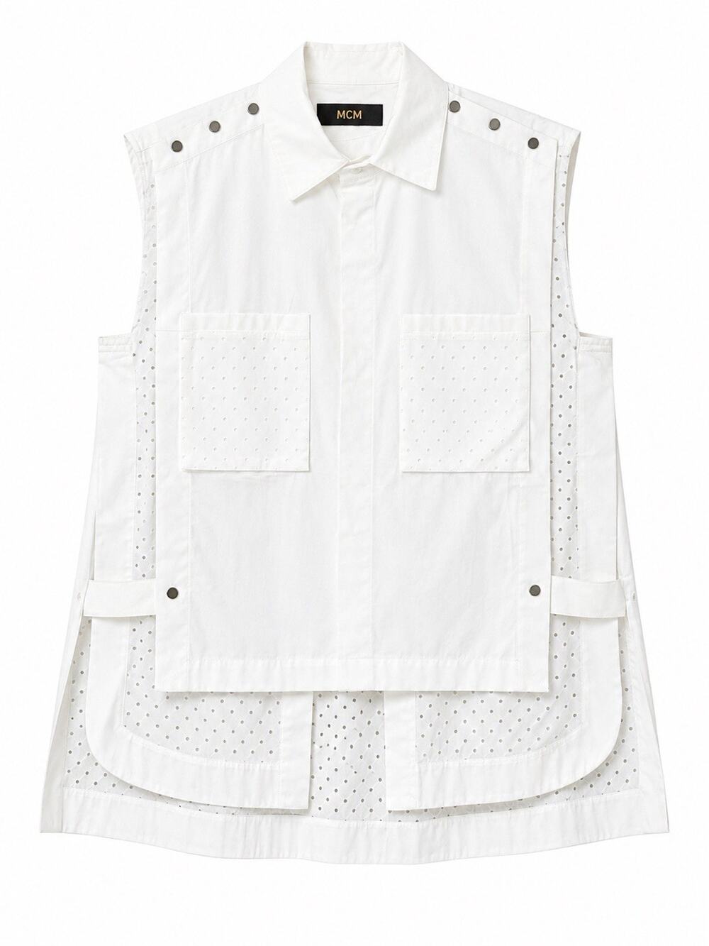 MCM WHITE COTTON CONVERTIBLE DETACHABLE SLEEVE SHIRT VEST LARGE AUTHENTIC